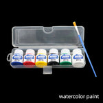 peintures acryliques bleu jaune vert rouge noir blanc étiquettes rondes clips contenants transparents