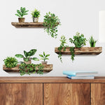étagères murales rustiques autocollantes bois naturel feuilles vertes plante artificielle pot plante décoration maison