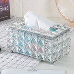 boîte mouchoirs rectangulaire or clair transparent diamants luxueux petits pieds dorés mouchoirs blancs
