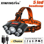 lampe frontale led noire orange rechargeable camping pêche aventure bande ajustable puissance 10w certifications