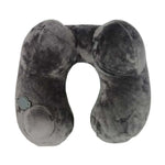 coussin voyage gris velours confortable portable boutons sac rangement shaped