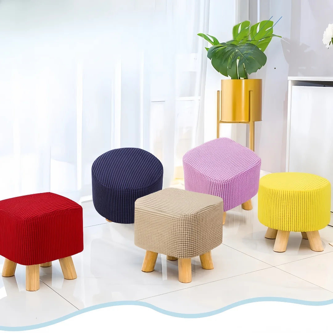 tabouret moderne tissé motifs géométriques rose bleu vert jaune rouge beige