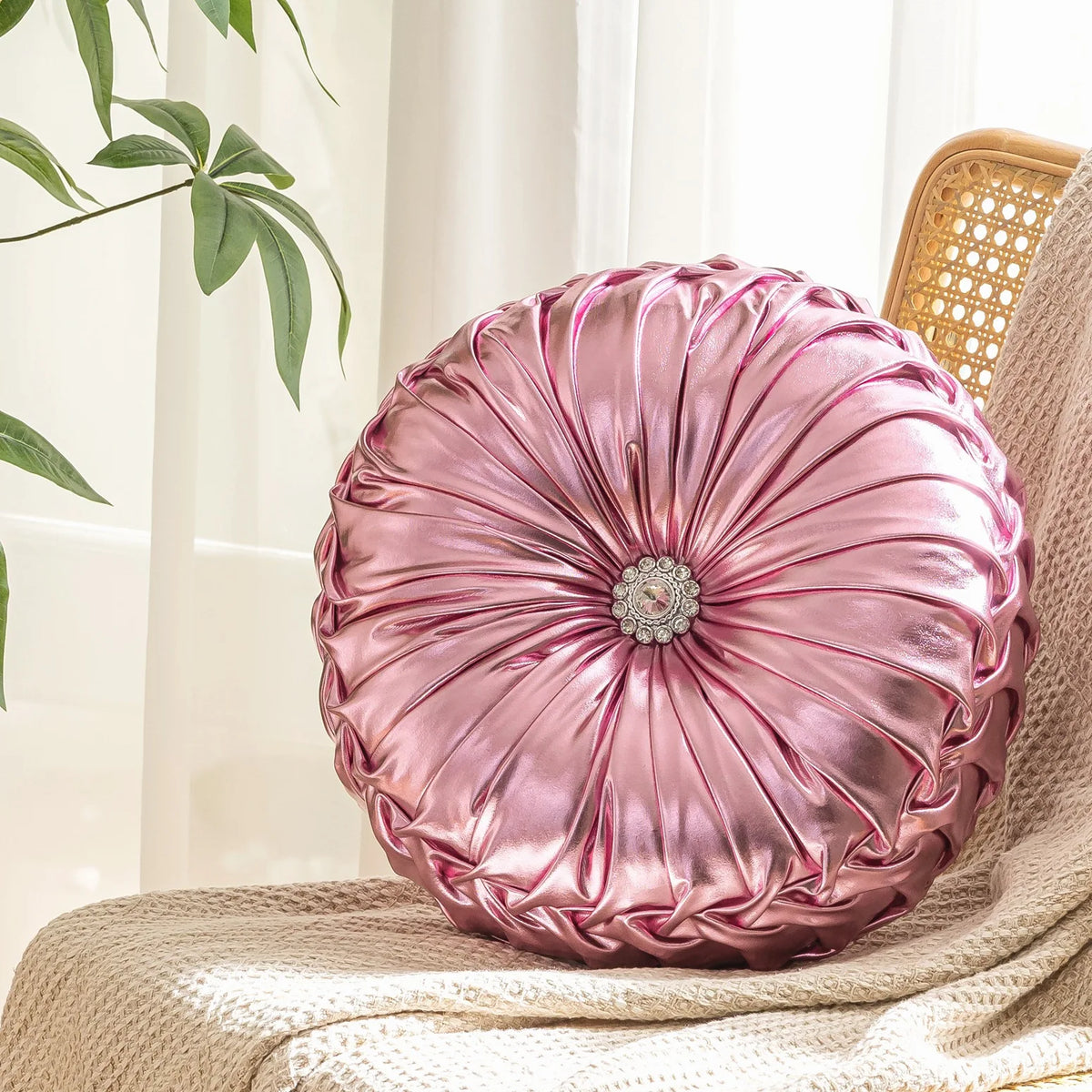 coussin rond or rose plissé moderne élégant polyester coton mémoire forme solide qualité opacité