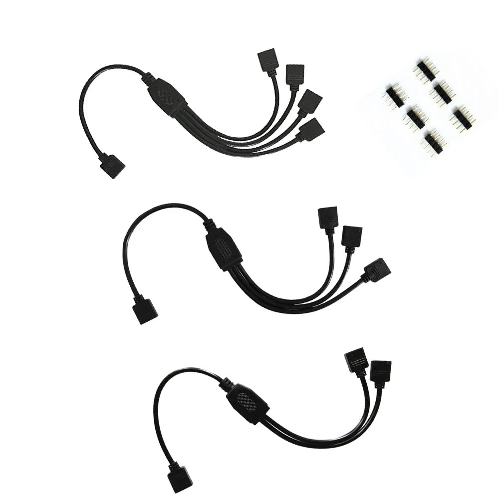 câble splitter led noir connecteurs multiples 5050 3528 header rgb 24v 1to4ways