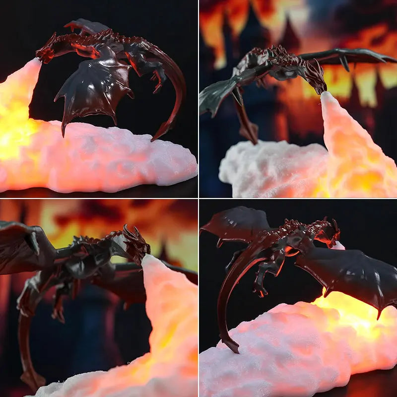 lampe led dragon 3d nuit rechargeable usb noir rouge blanche réaliste chambre deco festive