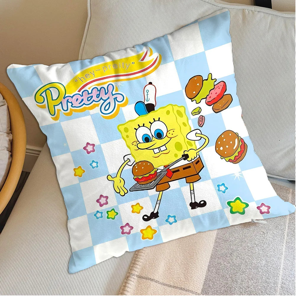 housse coussin carré jaune motif spongebob patrick star décoration salon lit fauteuil enfant cartoon