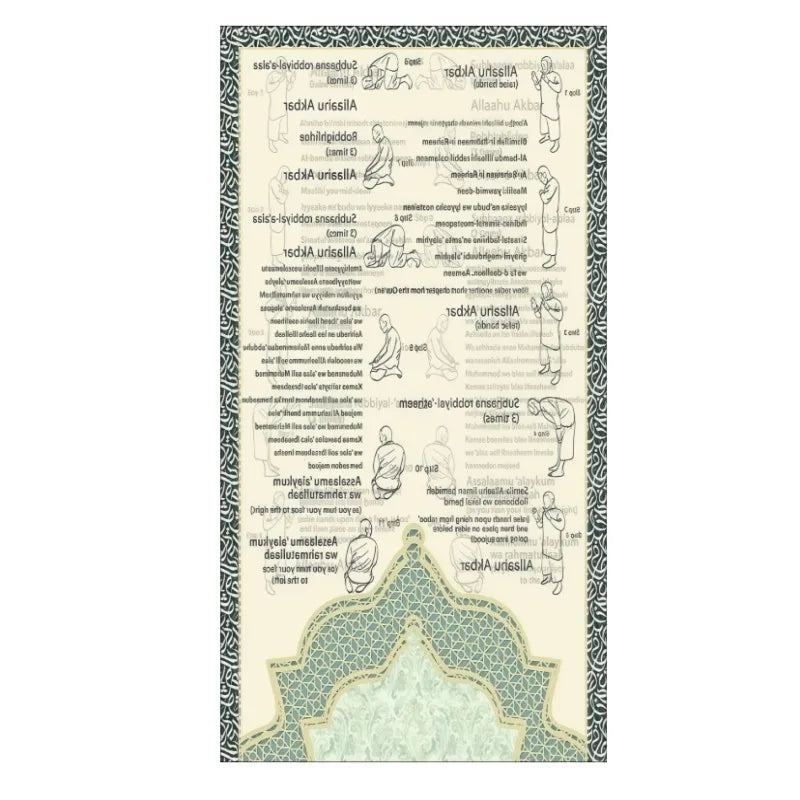 tapis traditionnel géométrique polyestère beige vert noir franges classique İslam