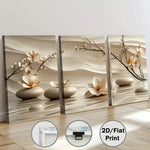 tableaux zen minimaliste fleurs blanches branches pierres eau sable cadre miroir toile impression chambre
