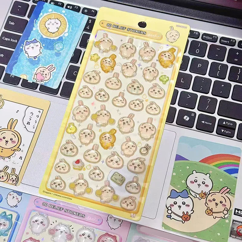 stickers 3d kawaii animaux mignons lapins chats blanc beige bleu rose vert clair jaune