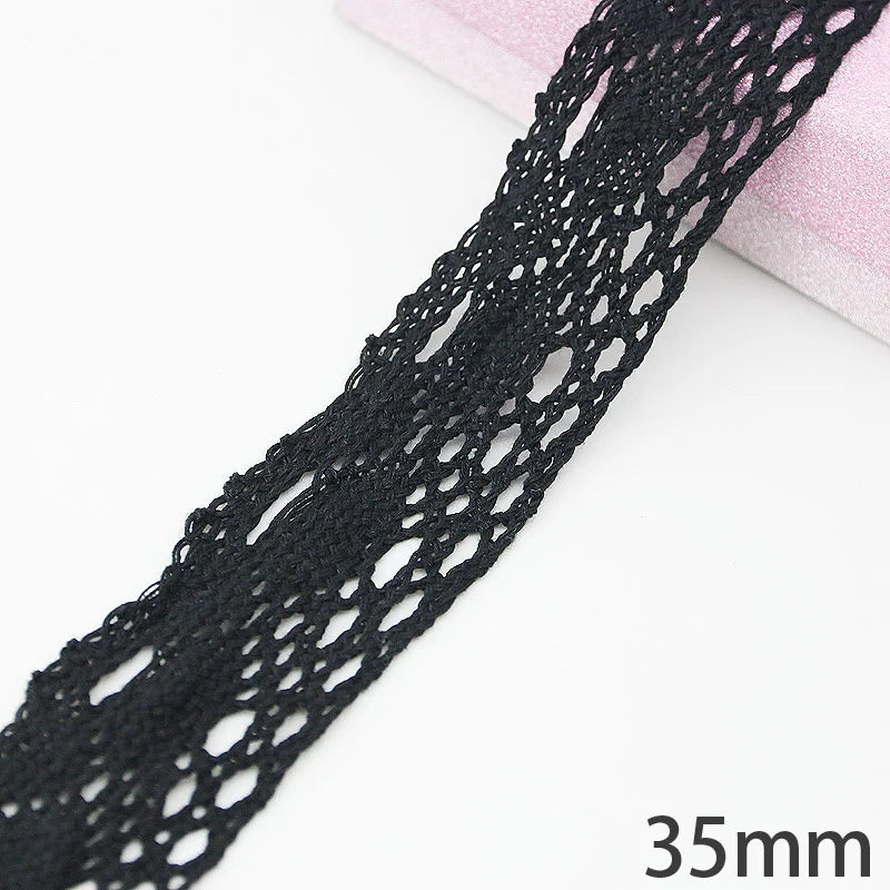 ruban dentelle noir motifs floraux classique 5mètres coton polyester soluble eau