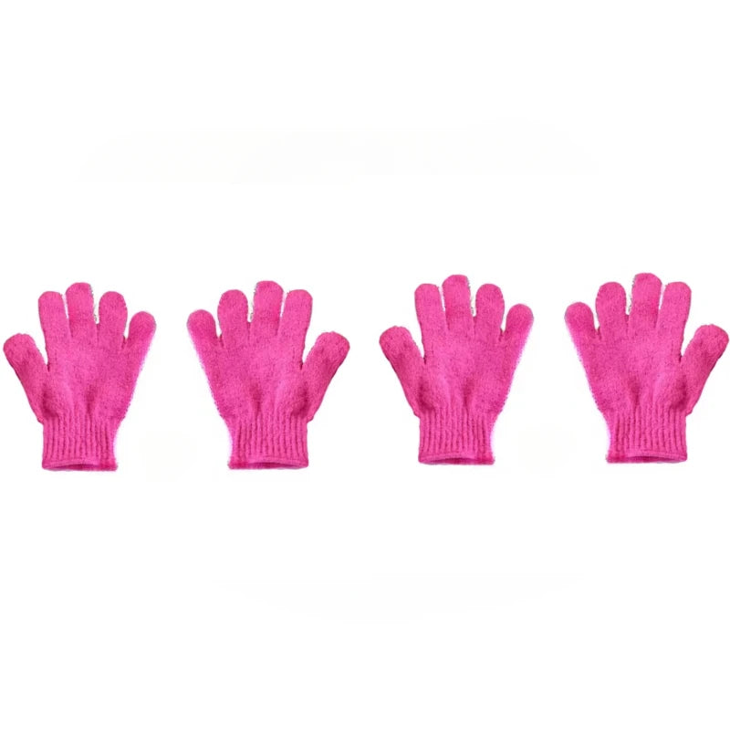 gants bain exfoliants doux microfibre violet rose jaune bleu vert