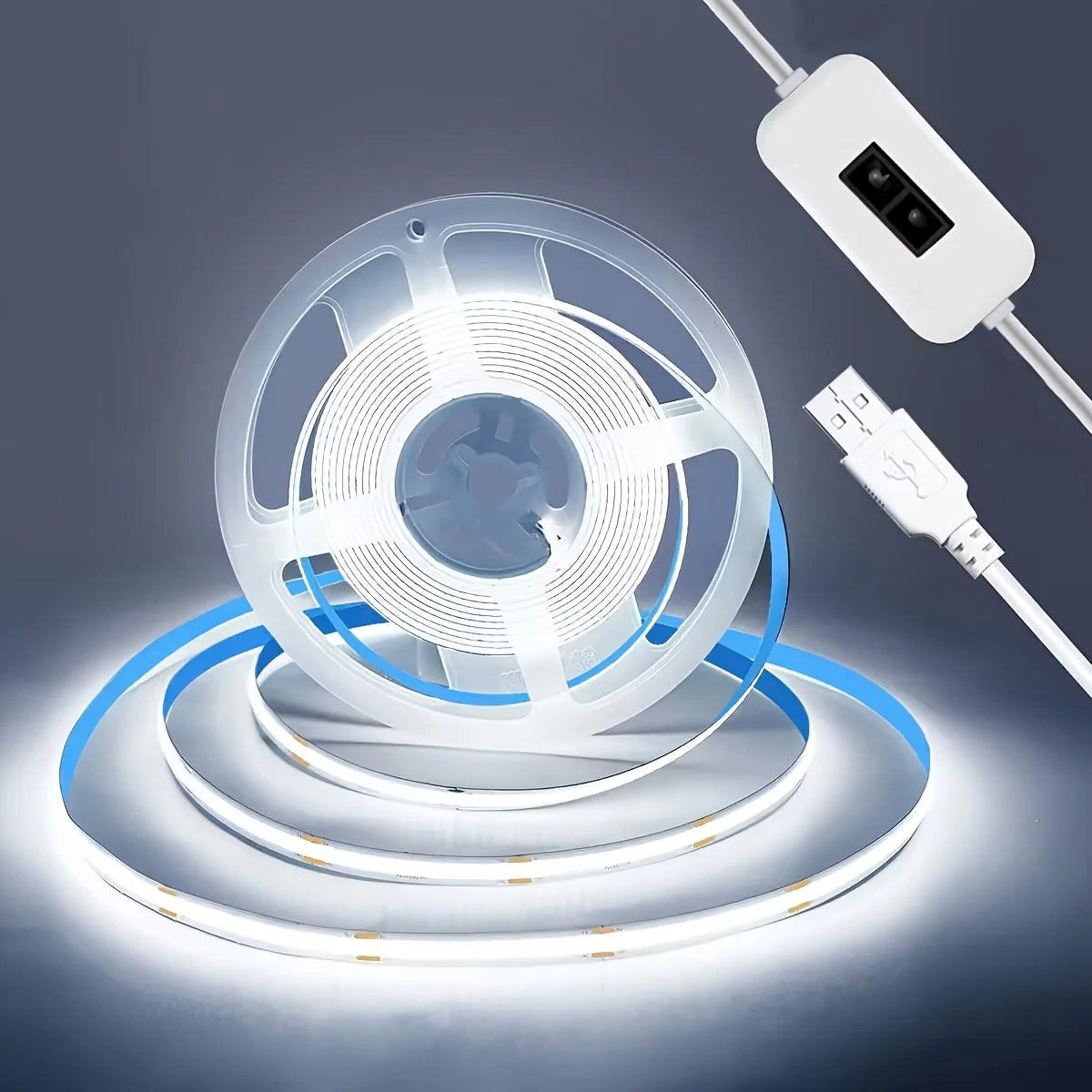 ruban led flexible adhésif blanc contrôleur tactile prise usb éclairage chambre moderne minimaliste