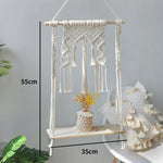étagères suspendues macramé boho rustique étagères plantes vase céramique cadre photo coussin franges