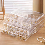 boîte bijoux transparente moderne compartiments poignées métalliques boucles d'oreilles alliances pendentifs rangement plastique classic