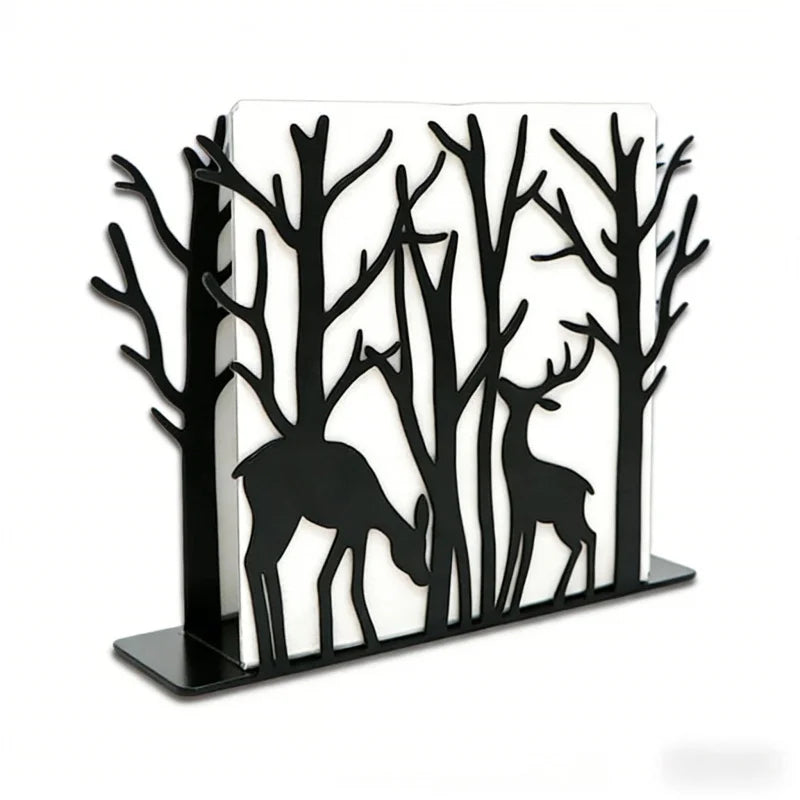 support livre cerfs arbres métal noir blanc moderne décoratif nature rustique