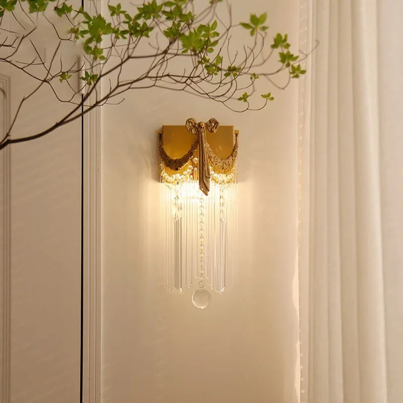 applique murale or cristal broderie fine classique baroque e14 tri couleurs led chambre salon