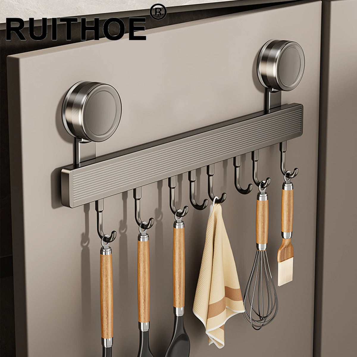 porte couteaux mural gris moderne 12 crochets adhésifs cuisine rangement batteur planche découpe