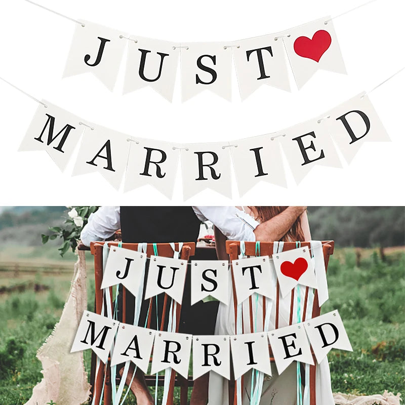 guirlande mariage just married bannières lettres cœur blanc rouge décoration anniversaire événement