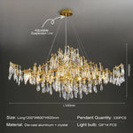 lampe suspendue or cristal moderne branches dorées pendeloques transparentes chambre salon