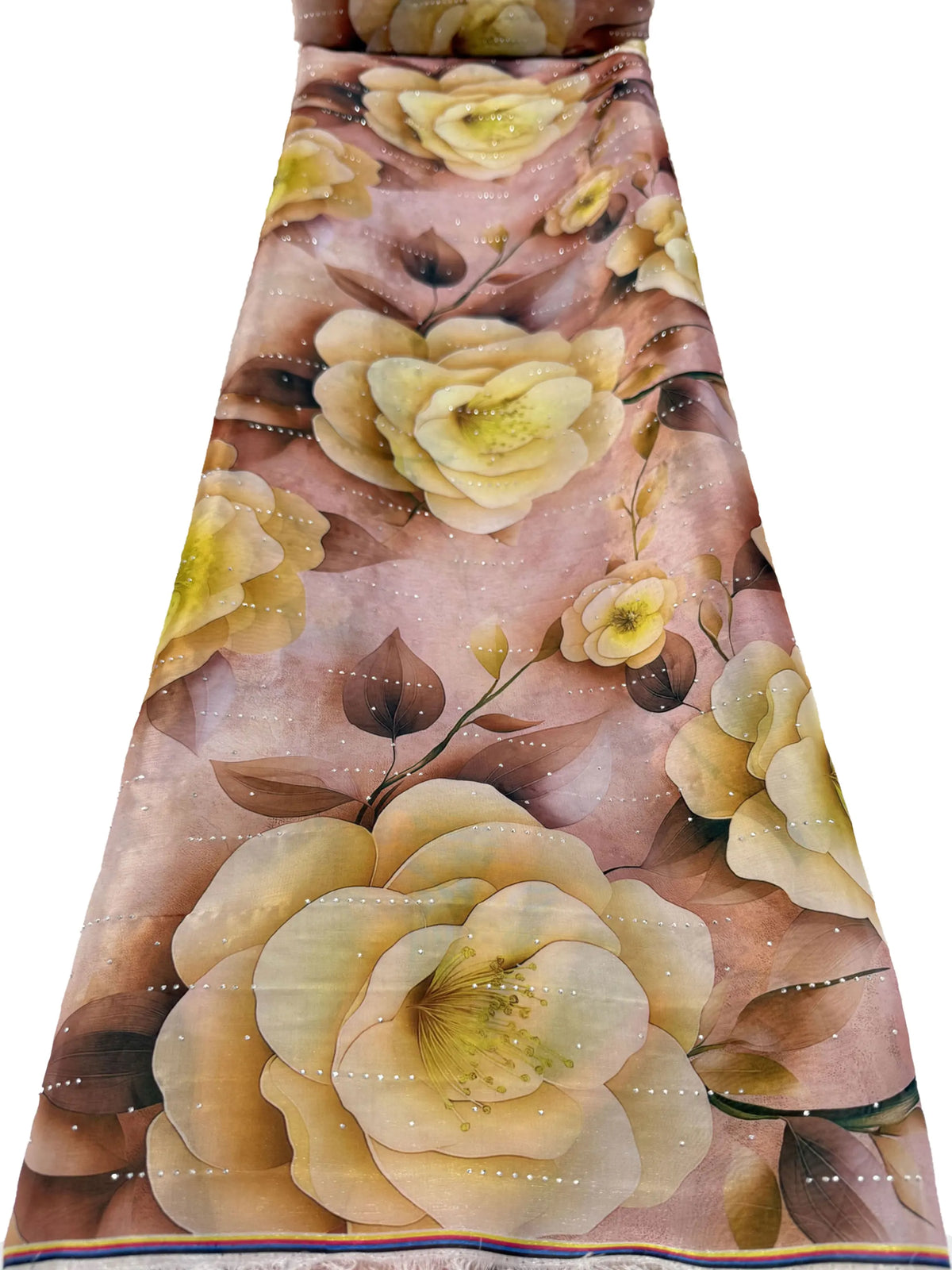 tissu tulle imprimé floral rose vert beige brodé occasion mariage simple