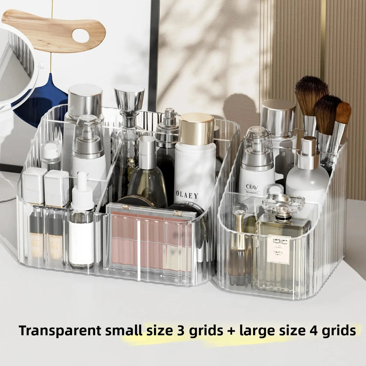 boîte rangement cosmétique transparente rayures verticales moderne minimaliste grilles petites grilles grandes