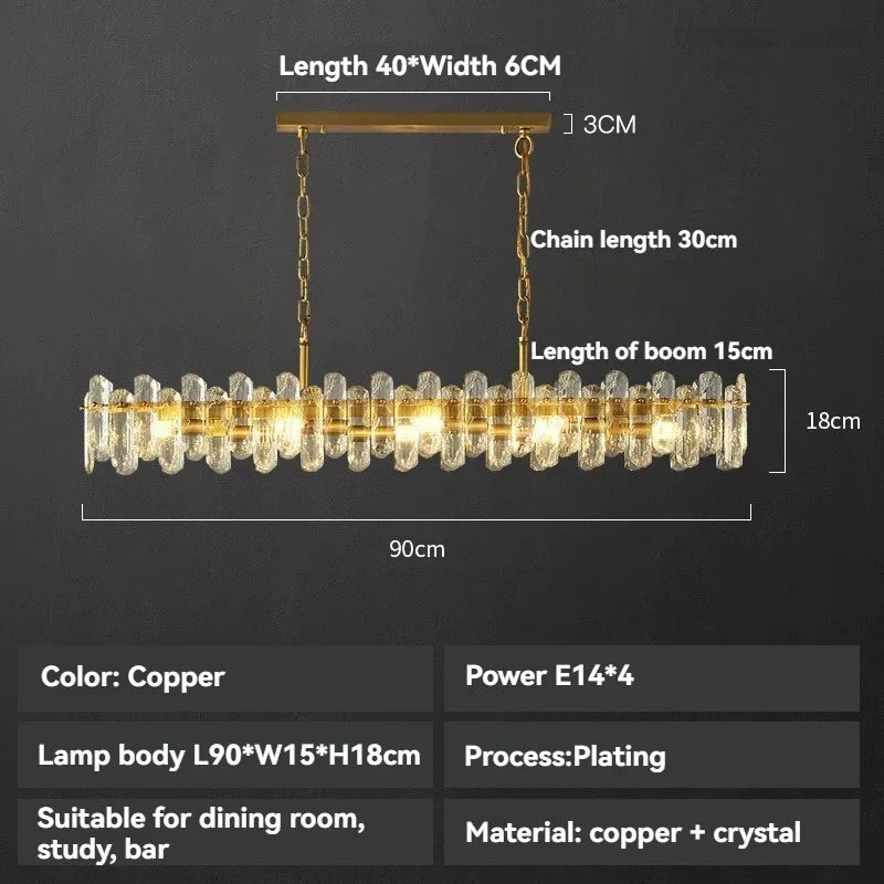 lampe suspendue cristal or moderne élégante chaînes brillants transparents chambre restaurant cuisine