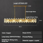 lampe suspendue cristal or moderne élégante chaînes brillants transparents chambre restaurant cuisine