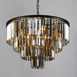 lustre led moderne élégant cristal transparent doré rangs pendants chaines noires