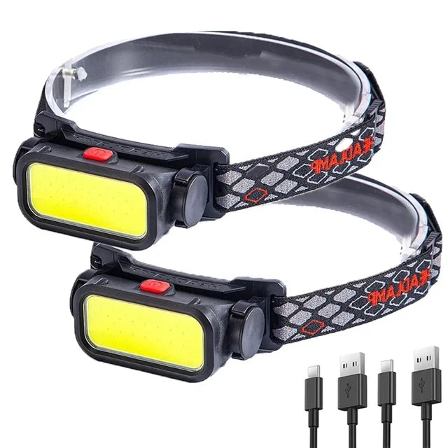 lampe frontale rechargeable led noire jaune clip moderne camping pêche randonnée usb