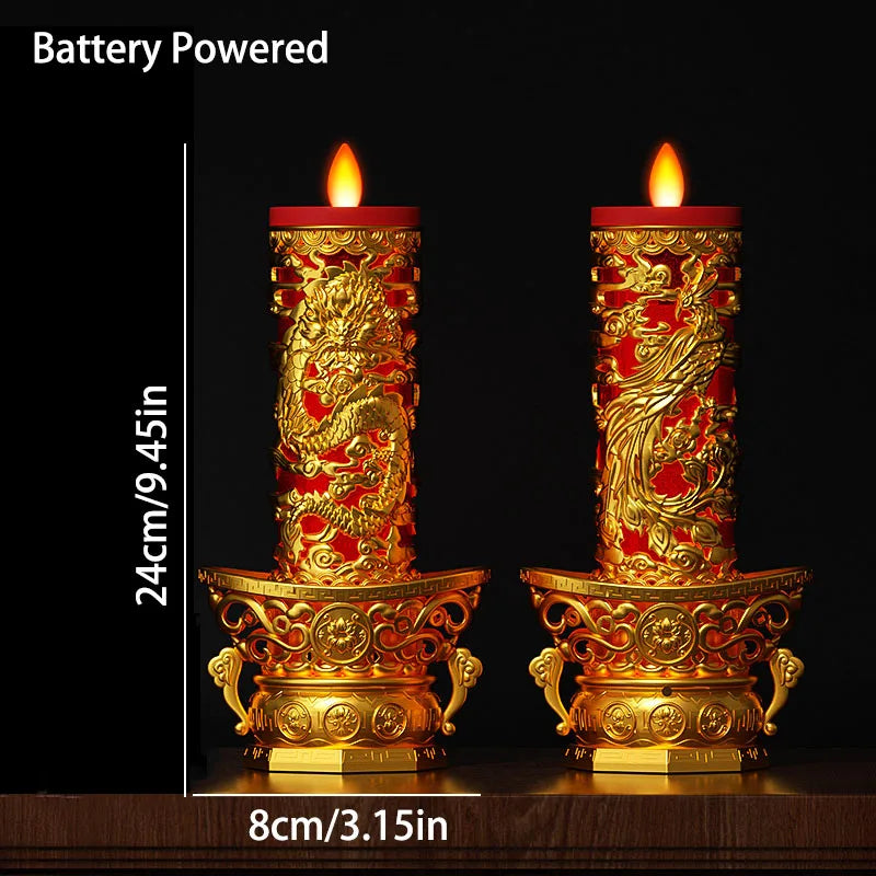 bougies led dragon or rouge artisanal traditionnel base ornée haute 26 cm