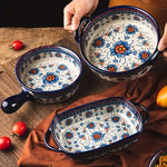 assiettes soupe vintage céramique fleur bleue rouge bordure ornée compatibles four lave vaisselle