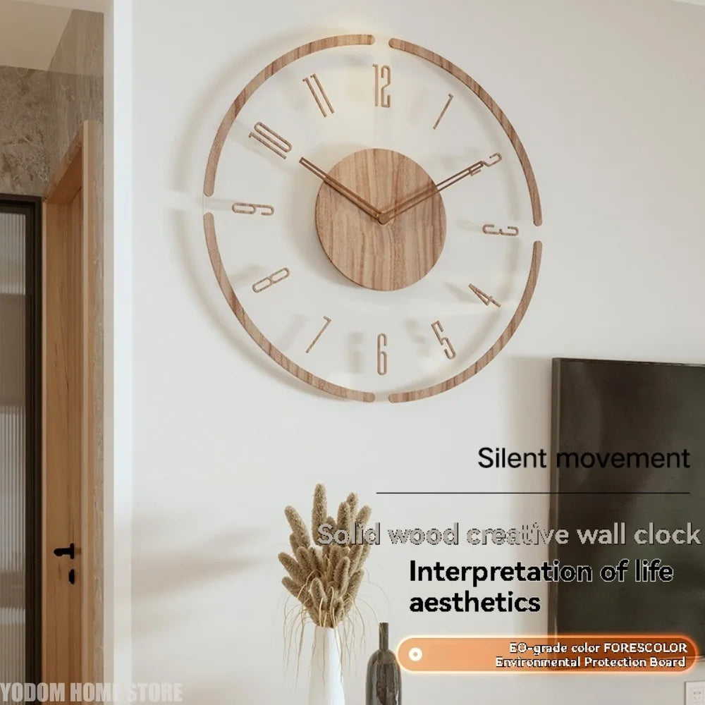 horloge murale moderne bois grainé transparente beige clair minimaliste chiffres fleurs fruits