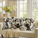 coussin chien mignon coeurs clés illustration cartoon blanc noir beige