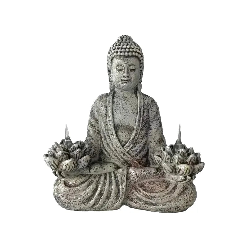 statue bouddha résine zen jardin extérieur flammes méditation lotus spiritualité