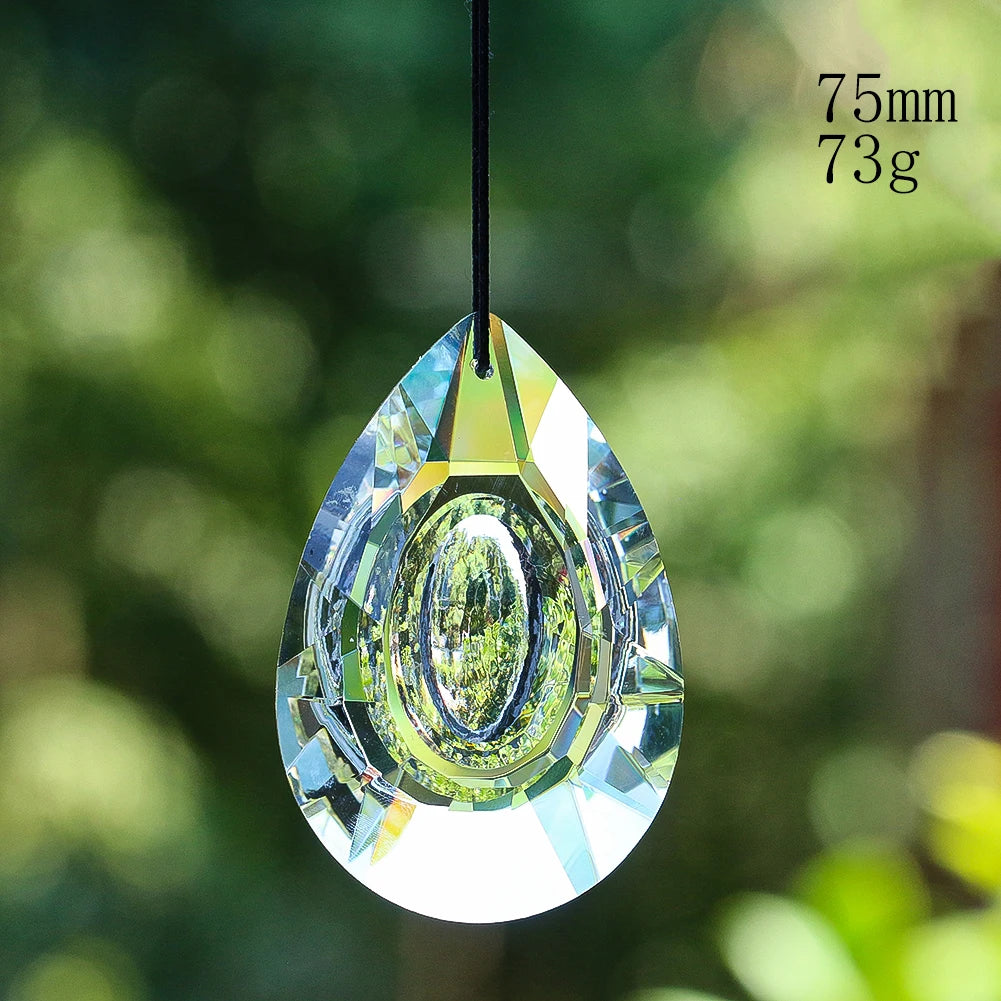 pendants cristal vert bleu jaune arc ciel facettes brillantes modernes transparents anneaux noirs 63mm