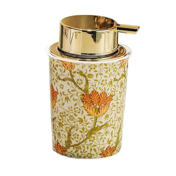 distributeur savon liquide mousse floral vintage blanc rouge vert or