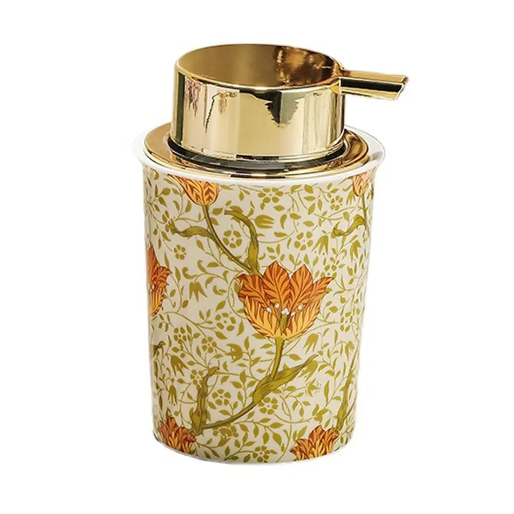 distributeur savon liquide mousse floral vintage blanc rouge vert or