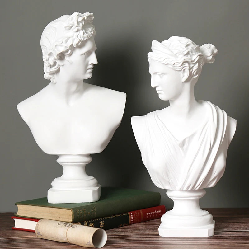 statues antiques blanc buste apollon arthemis sculptures details classiques art grec romain livres papier