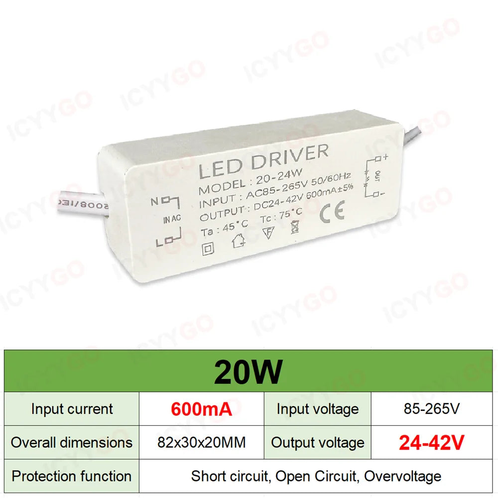 pilote led driver alimentation 120v 240v 3w 18w 300ma 600ma isolation industrielle ccc sécurité