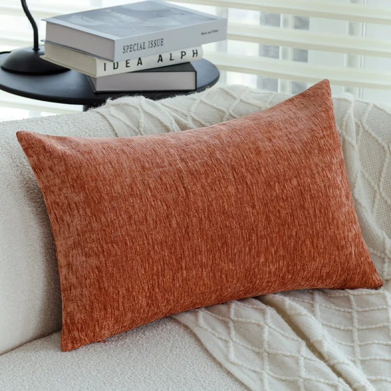 housse coussin chenille solide moderne 30x50cm orange gris vertfoncé velours