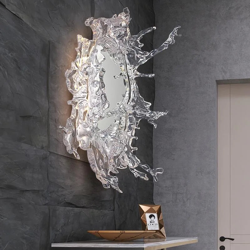 miroir mural moderne effet éclaboussure eau transparent argenté fixé mur