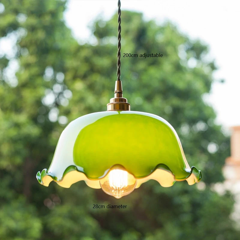 lampe suspendue vintage vert ombre matériau pierre verre 25cm ajustable 200cm autonomie e27