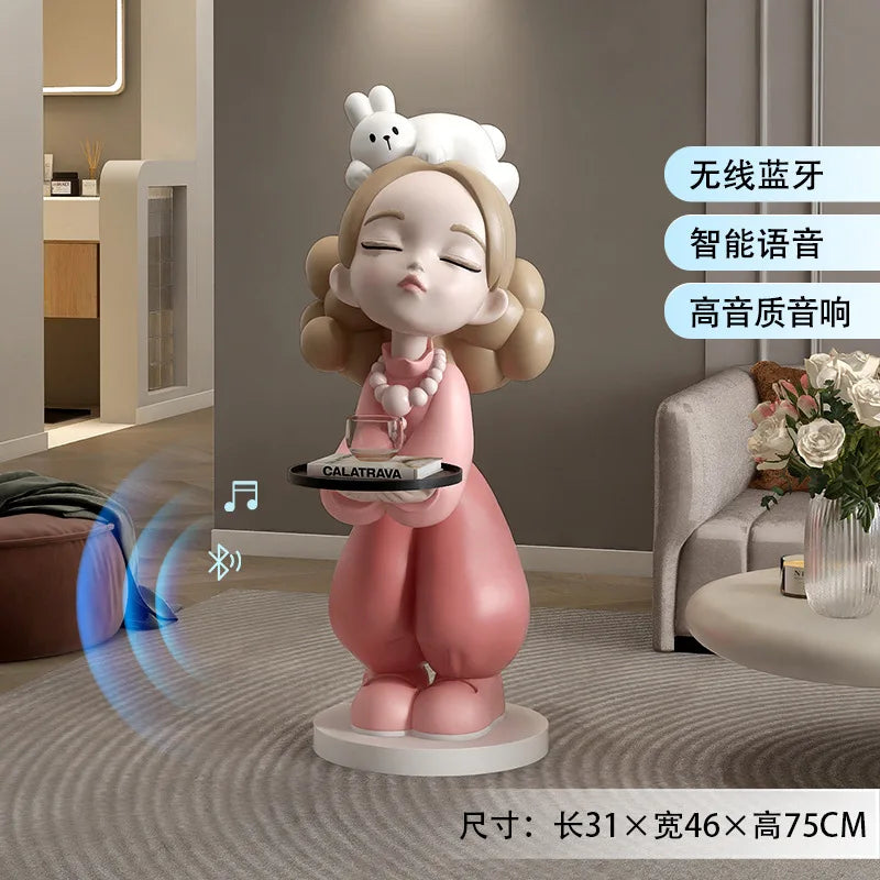 statue cartoon fille rose bleu beige smooth matte étagère décoration chambre ado assiette gobelet