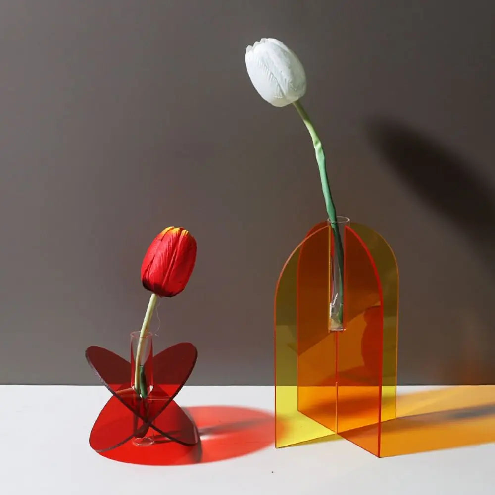 support fleurs transparent géométrique moderne bleu orange rouge vert minimaliste