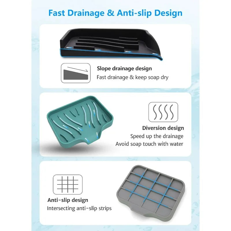 support savon silicone antidérapant moderne gris noir bleu facile nettoyer salle bain cuisine