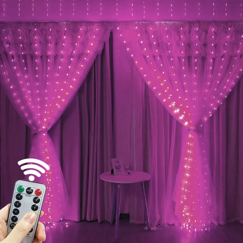 rideau lumineux led étoiles décoration noël mariage intérieur usb télécommande couleur violet blanc multicolore