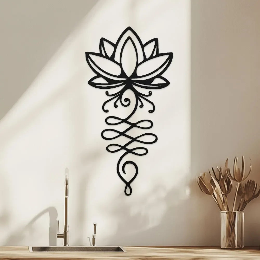 sculpture murale moderne fleur stylisée métal noir motifs entrelacés minimaliste opaque adhésif chambre jardinhôtel