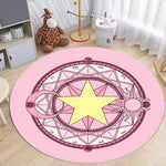 tapis rond moderne pentagramme symboles astrologiques noir jaune rose blanc salon chambre salle bain