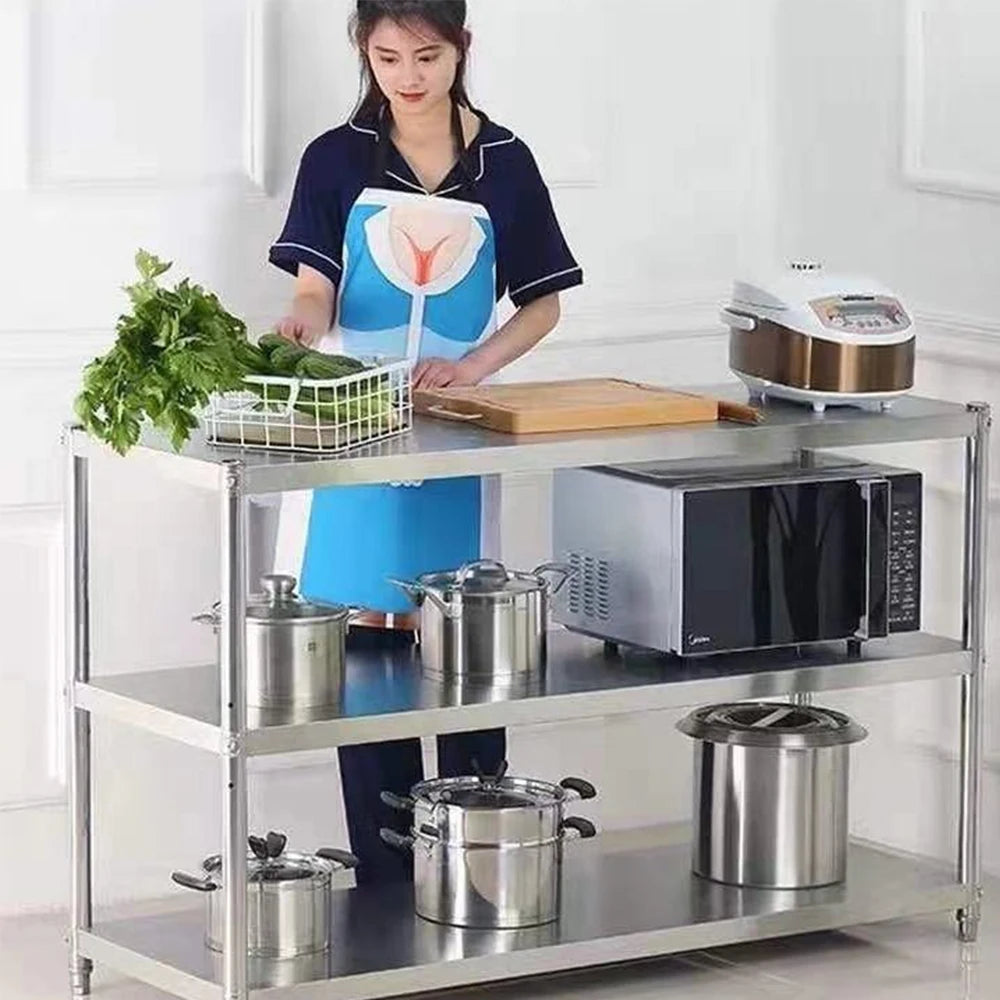 étagère cuisine acier inoxydable trois niveaux mobile roulettes rangement garage métal gris moderne