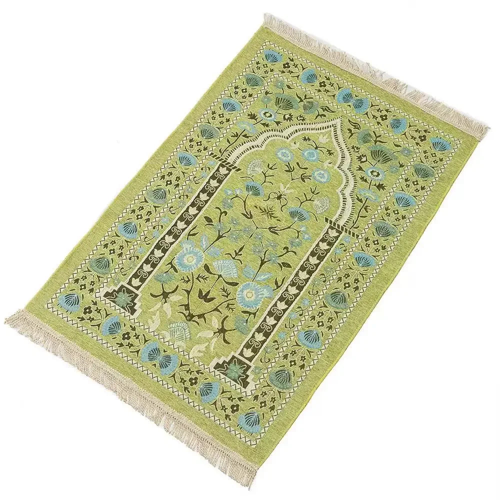 tapis prière traditionnel motifs floraux géométriques polyester antidérapant noir vert rouge bleu